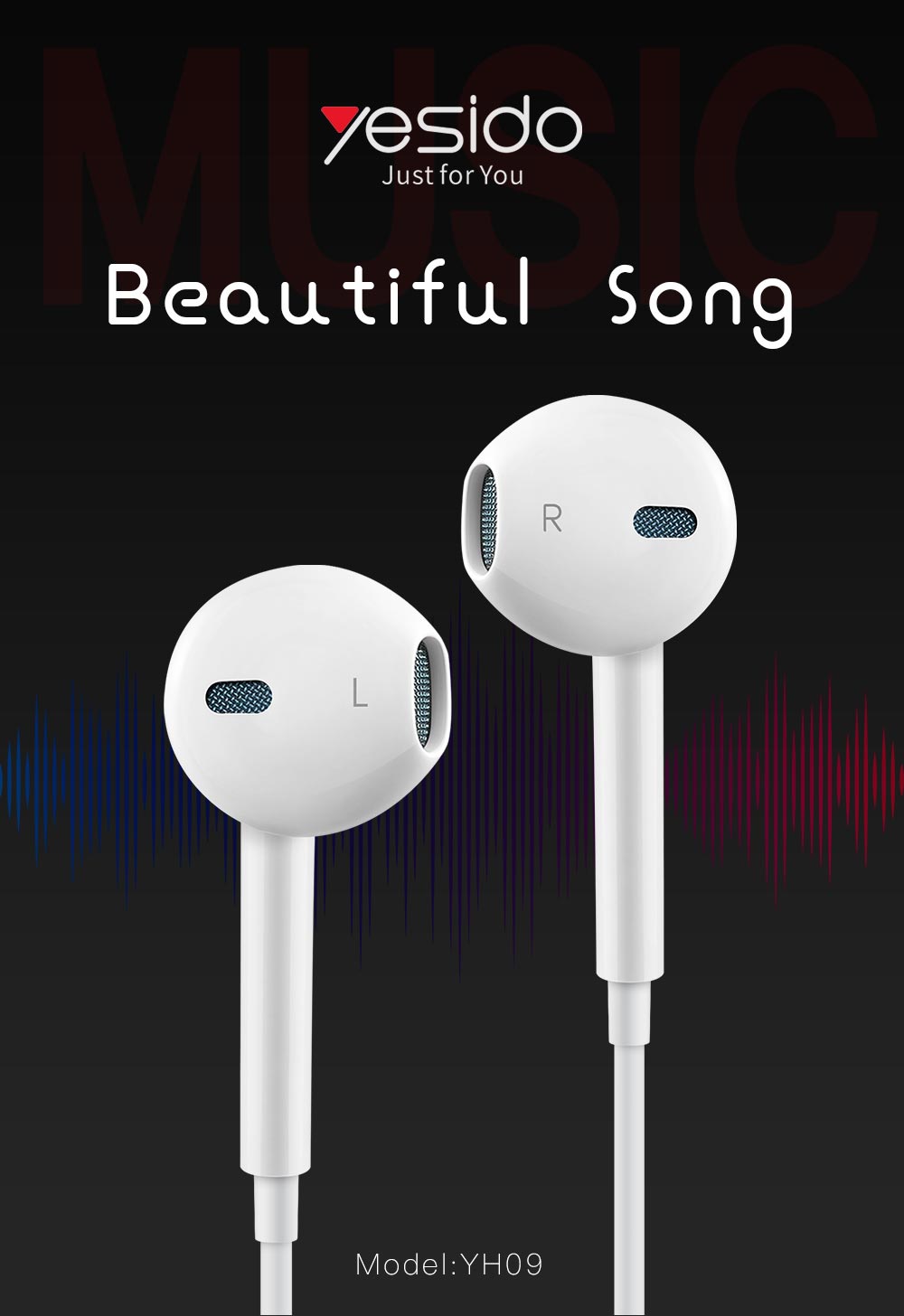 YH09 Yesido® Earphone,3.5mm plug earphone Electrix Drive YH09