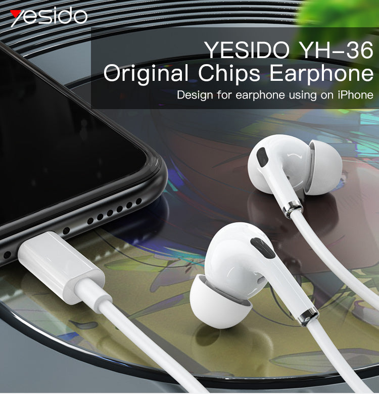 YH36 Yesido® Lightning port earphone (Original Chips) can directly use Electrix Drive YH36